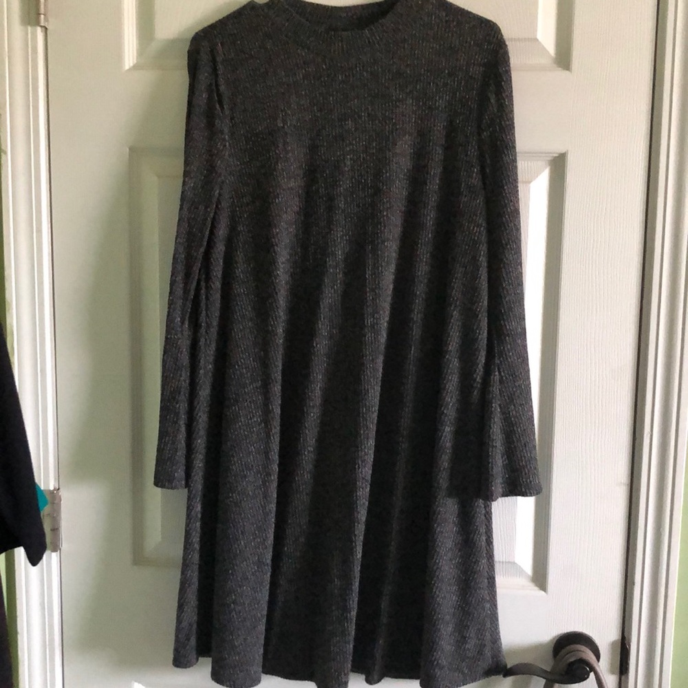 Dark grey flair dress knee length flair wrist